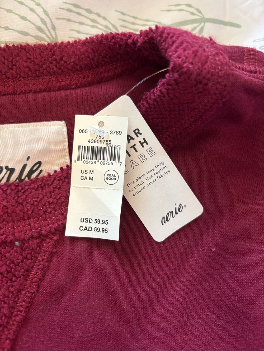 aerie Women's Crewneck Sweatshirt in Deep Berry - Picture 3 of 3